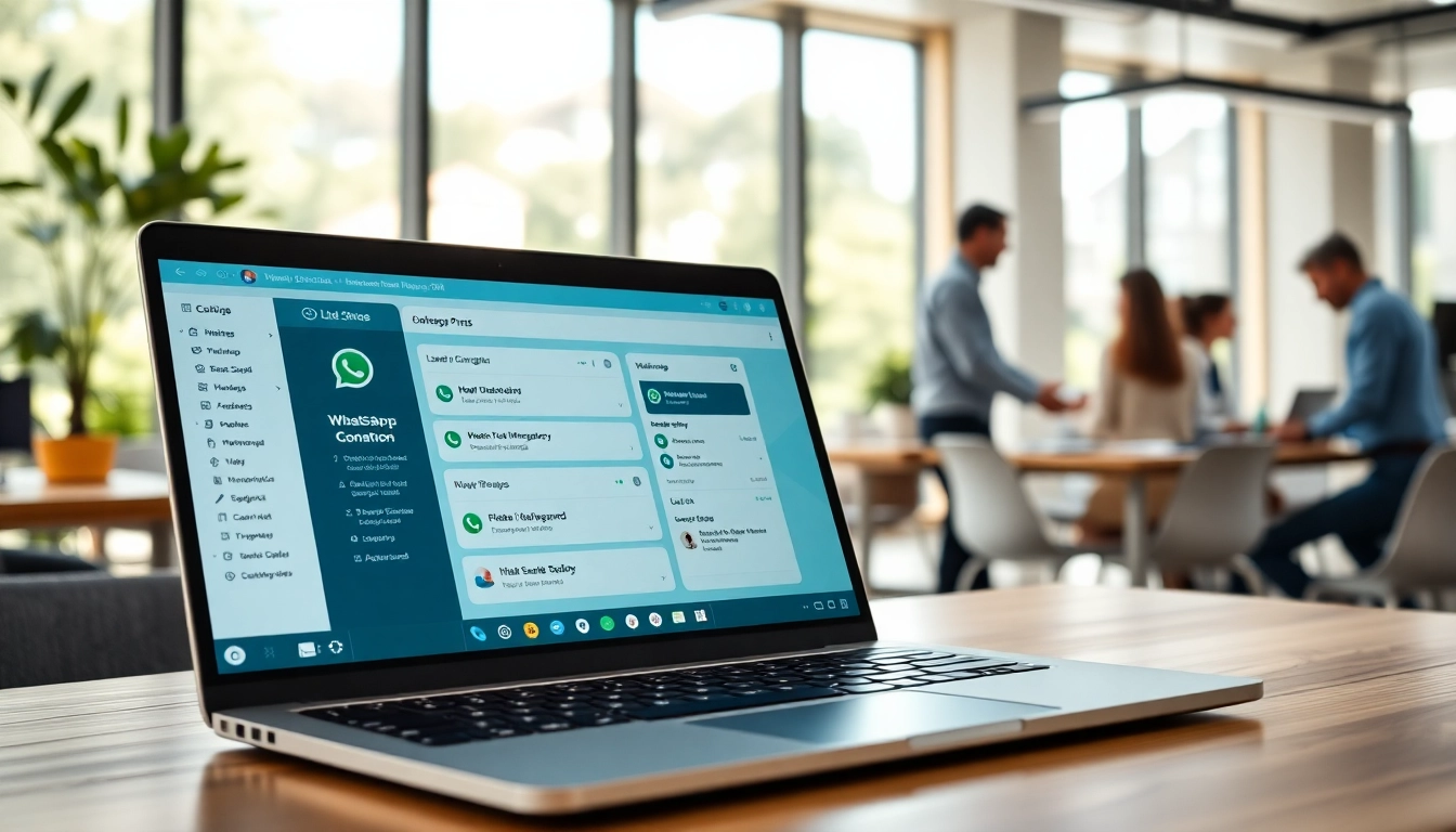 Engaging WhatsApp Smart CRM interface on a laptop showcasing lead management tools.