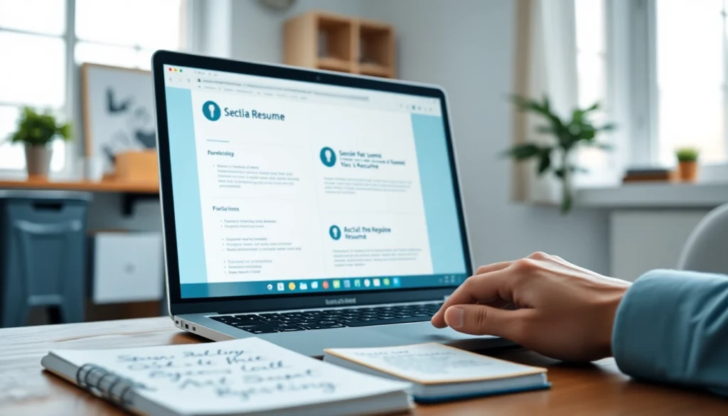 Build a standout resume with our Resume Builder interface shown in a modern workspace setting.