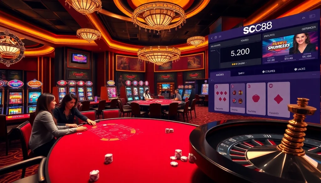 Experience thrilling gameplay at SC88 with dazzling casino tables and vibrant slot machines.