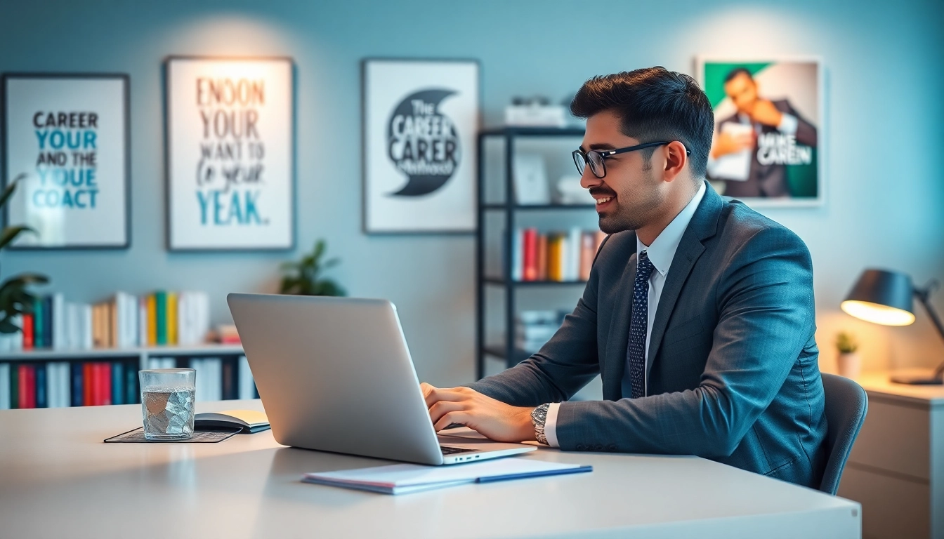 Job Help: A job seeker receives guidance from a career coach in a professional office setting.