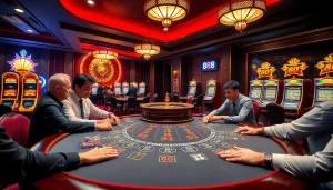 Players enjoying a thrilling blackjack game at new 88's luxurious casino tables.