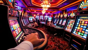 Engaging casino scene demonstrating 상품권신용카드 and thrilling gambling activities like poker and slots.