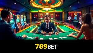 Engaged players at a 789BET blackjack table, showcasing excitement and luxury in gambling.