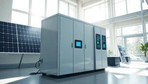 Innovative commercial storage solution showcasing a pre-assembled battery cabinet and energy management system for businesses.