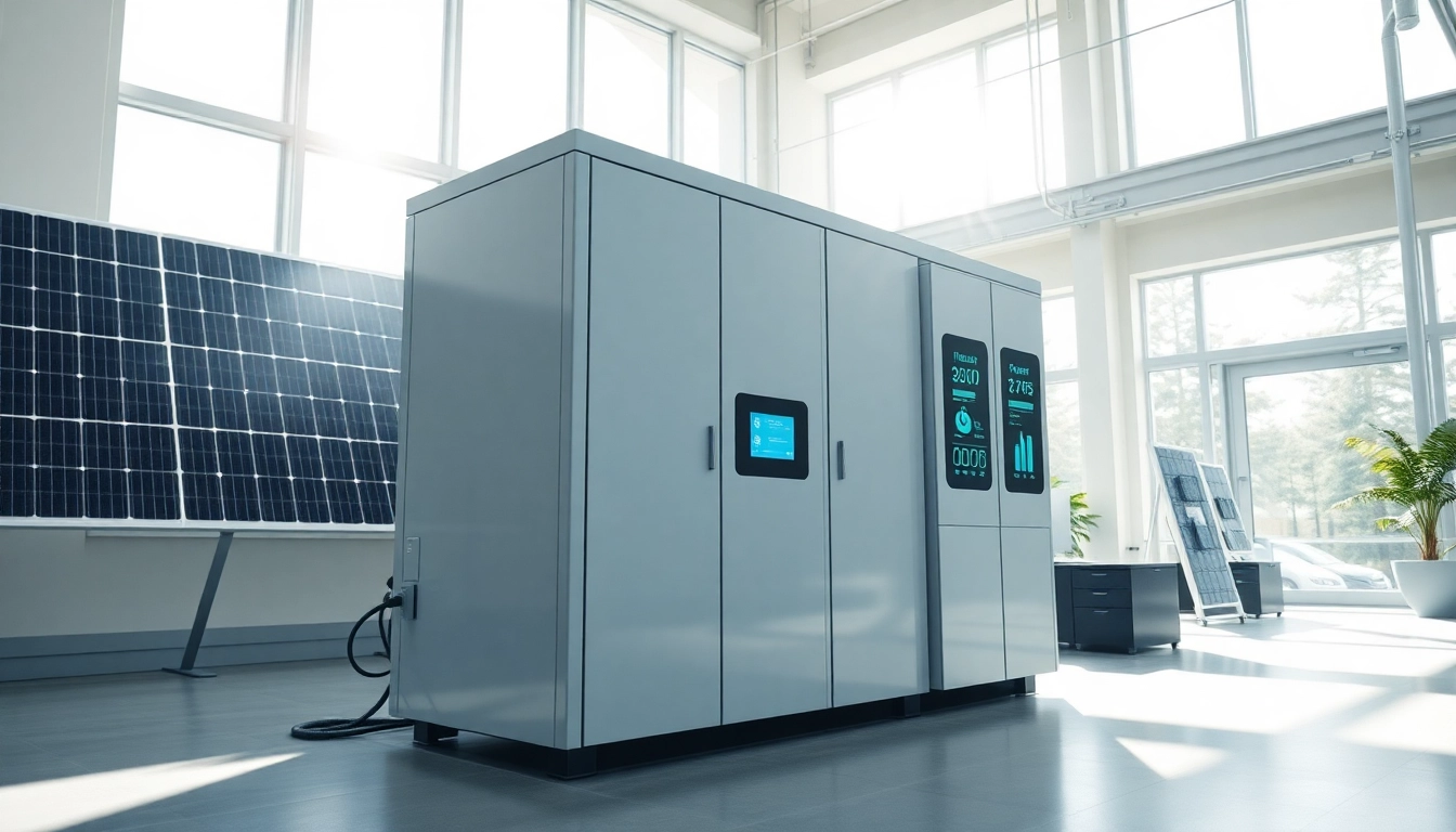 Innovative commercial storage solution showcasing a pre-assembled battery cabinet and energy management system for businesses.