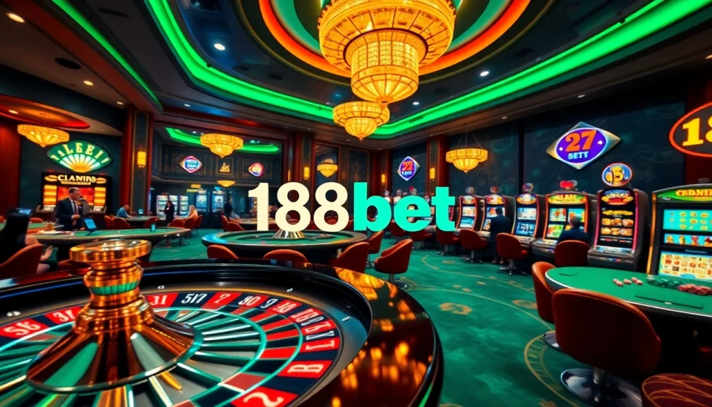 Experience the thrill of gambling with link 188bet featuring poker tables and vibrant slot machines.