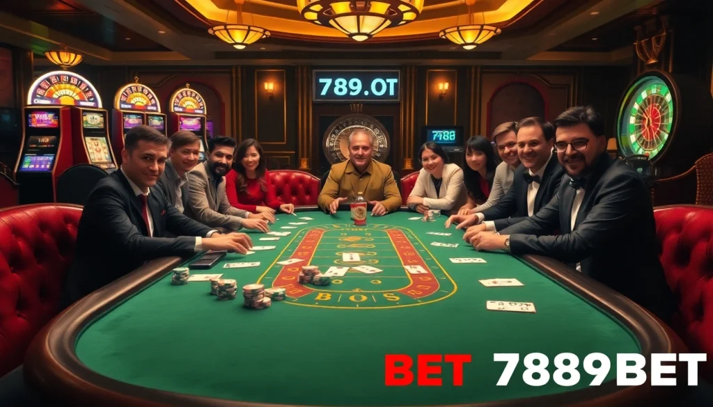 Competitive poker game scene at 789BET with vibrant casino elements and players engaged in action.