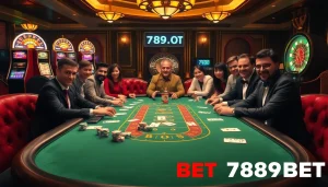 Competitive poker game scene at 789BET with vibrant casino elements and players engaged in action.