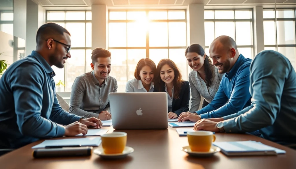 Team collaboration using WPS office下载 in a bright, modern office setting.