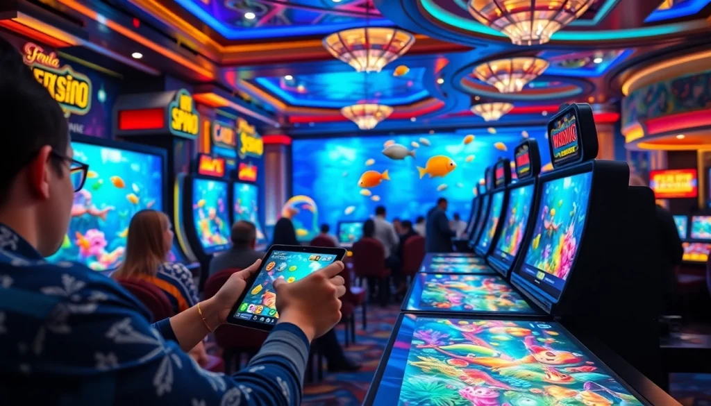 Bắn cá đổi thưởng action-packed gaming experience with vibrant underwater graphics and colorful aquatic life.