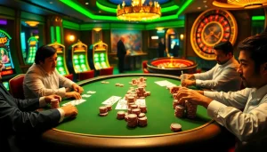 S8 poker table action with colorful chips and strategic bets in an exciting casino atmosphere.