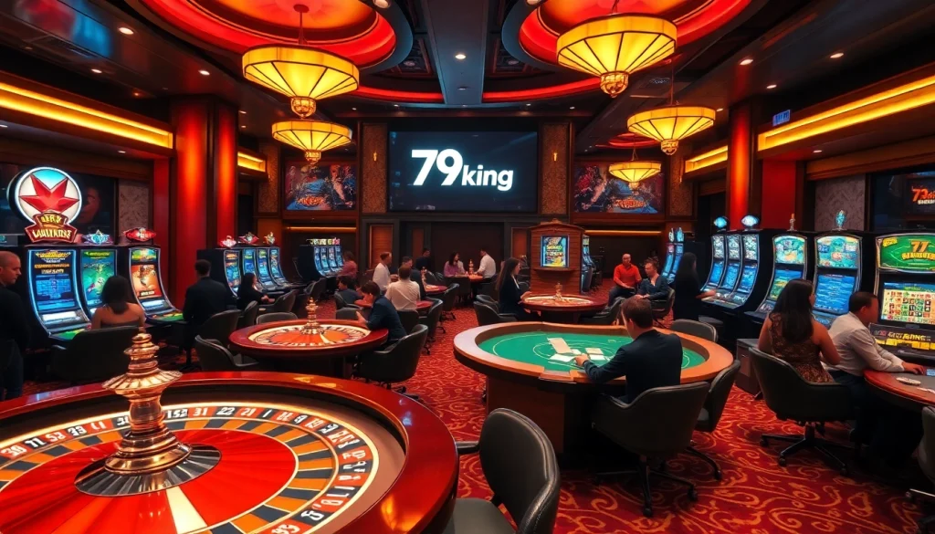Experience the thrill of betting at 79king with vibrant casino tables and glowing slot machines.