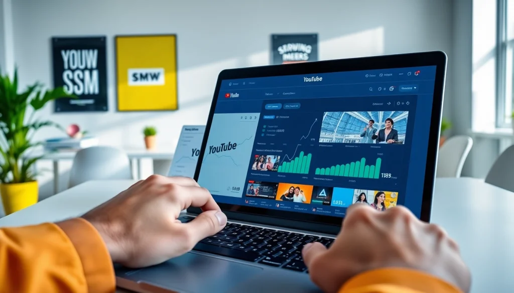 Boost your channel's growth with an efficient youtube smm panel interface displayed on a laptop.