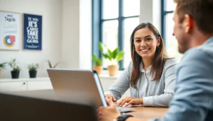 Career Coach Gaithersburg, MD assisting a client with personalized career strategies in a bright office.
