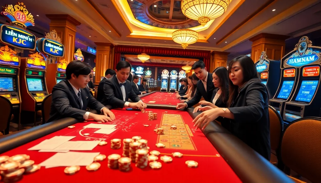 Experience thrilling gameplay at Liên Minh KJC's luxurious casino gaming table.