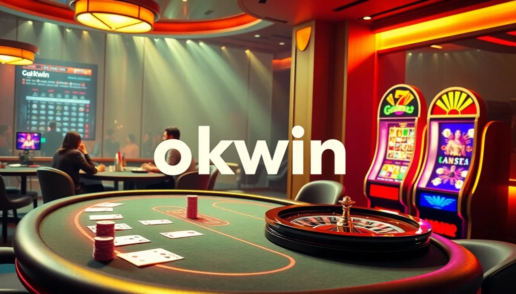 Players enjoying the excitement of OKWIN game at a luxurious casino setting