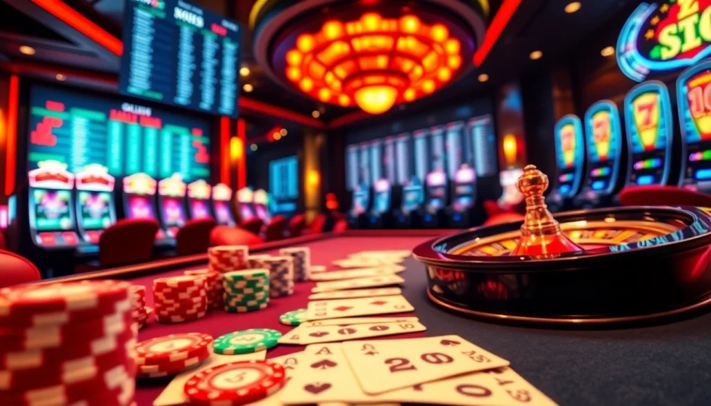 Engage with the excitement of https://www.jl55.one/ as gamblers play at a vibrant casino table featuring poker chips and a roulette wheel.