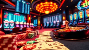 Engage with the excitement of https://www.jl55.one/ as gamblers play at a vibrant casino table featuring poker chips and a roulette wheel.