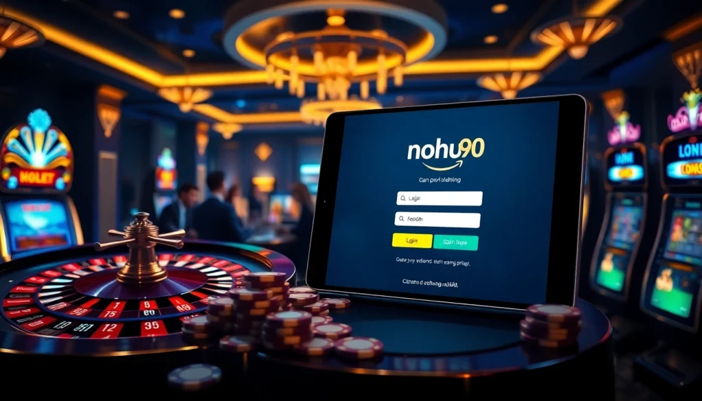 Engage in nohu90 đăng nhập on an exciting online casino portal showcasing vibrant slot machines.
