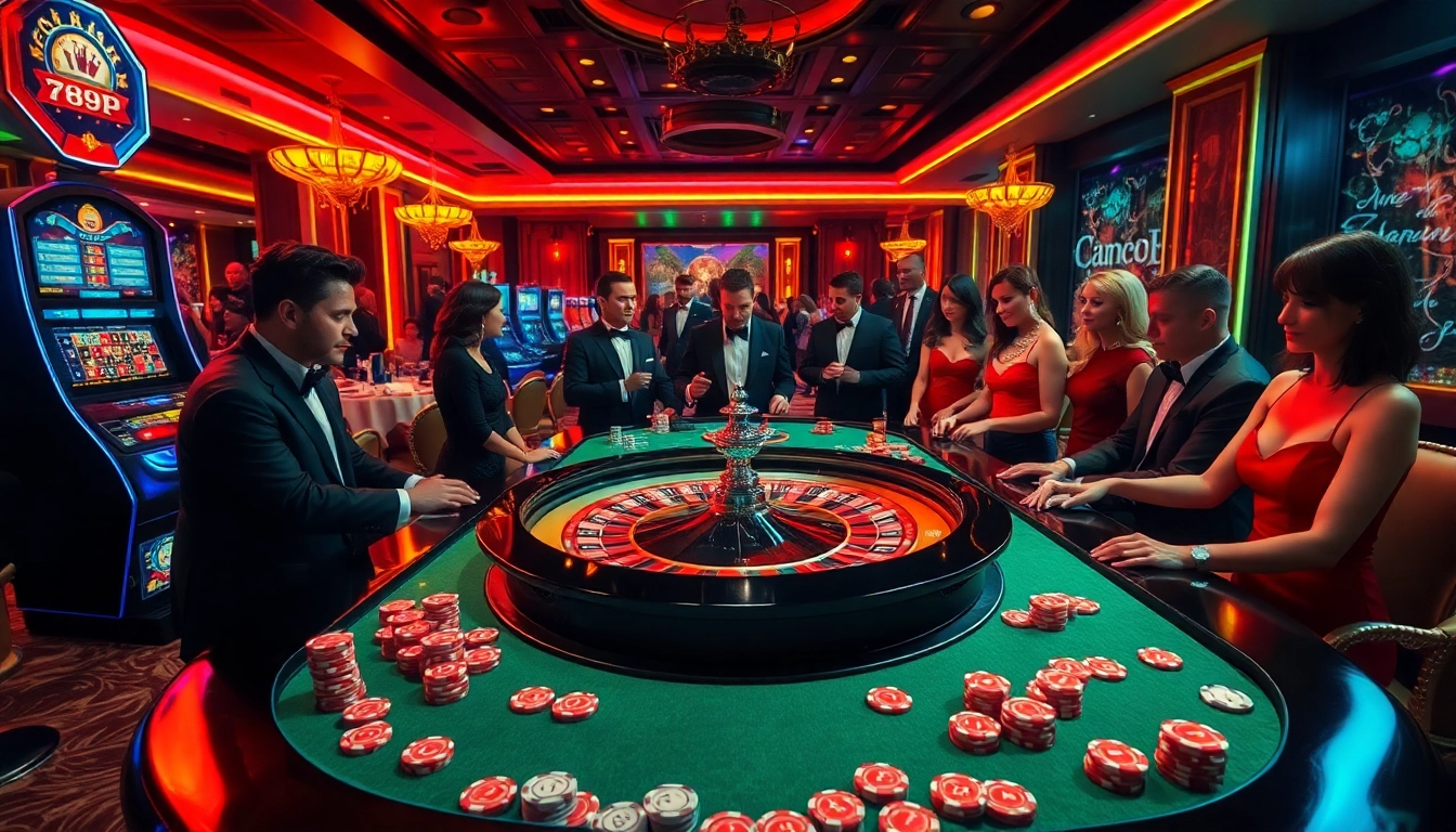 Experience the thrill of betting at 789P Casino featuring a vibrant roulette table and eager players.