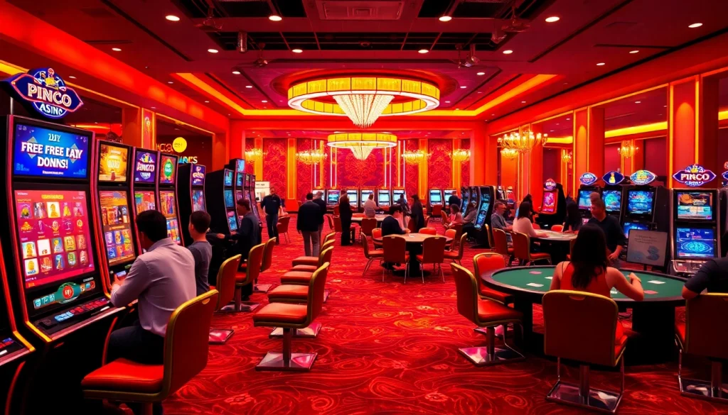 Pinco Casino pulsuz oynamaq mühiti, oyuncuların pulsuz oyun oynadığı canlı bir kazino sahnəsi.