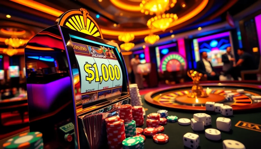 Rasakan suasana permainan slot depo 5rb yang mendebarkan dengan mesin berwarna-warni dan pemain yang antusias.