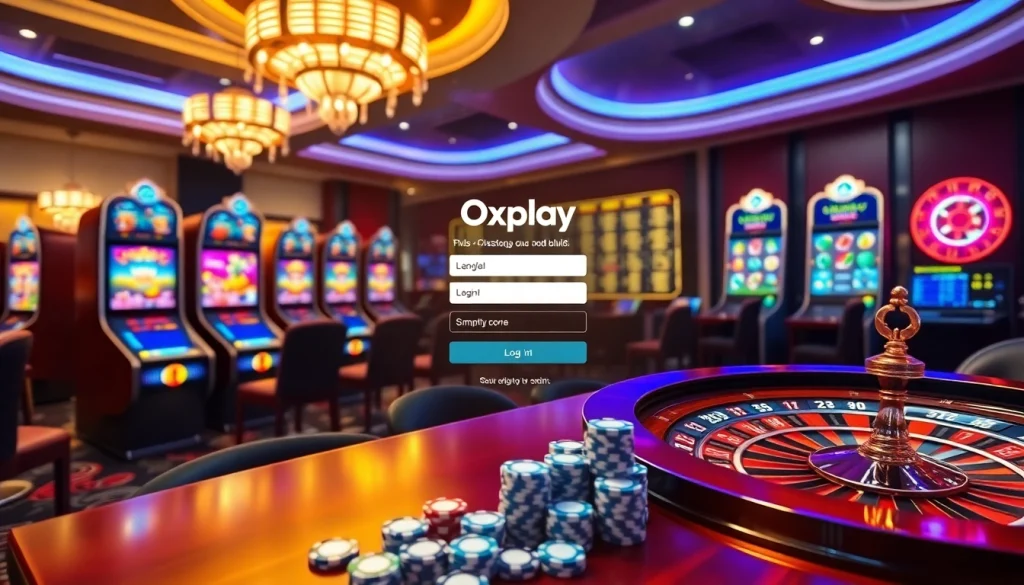 Experience the excitement of Oxplay login with vibrant slot machines and professional online gambling elements.