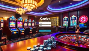 Experience the excitement of Oxplay login with vibrant slot machines and professional online gambling elements.