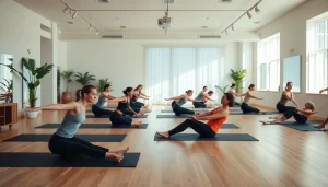 すべてのレベルに対応するピラティス おすすめの実践を紹介する、魅力的なピラティスクラスの風景。