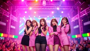 Meet the Blackpink members, Jisoo, Jennie, Rosé, and Lisa, in a vibrant stage portrait.