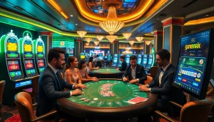 Engaged players enjoy the thrill of game vmax at a luxurious casino table.