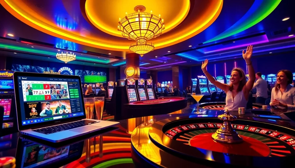 Engaging scene of gamblers enjoying the luxurious I9BET experience with vibrant gaming activities.