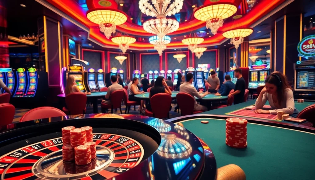 Experience adrenaline at a luxurious s88vip casino scene with poker games and vibrant slots.