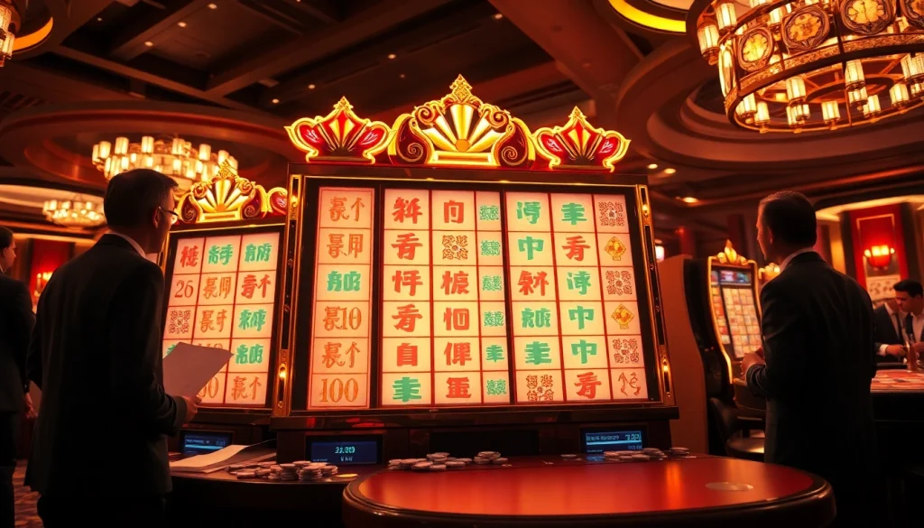 Rasakan kegembiraan Slot Demo Mahjong dengan gulungan yang berwarna-warni di lingkungan kasino mewah.