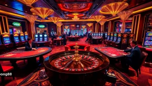 Engaging casino experience at bong88.casa with players at roulette and blackjack tables.