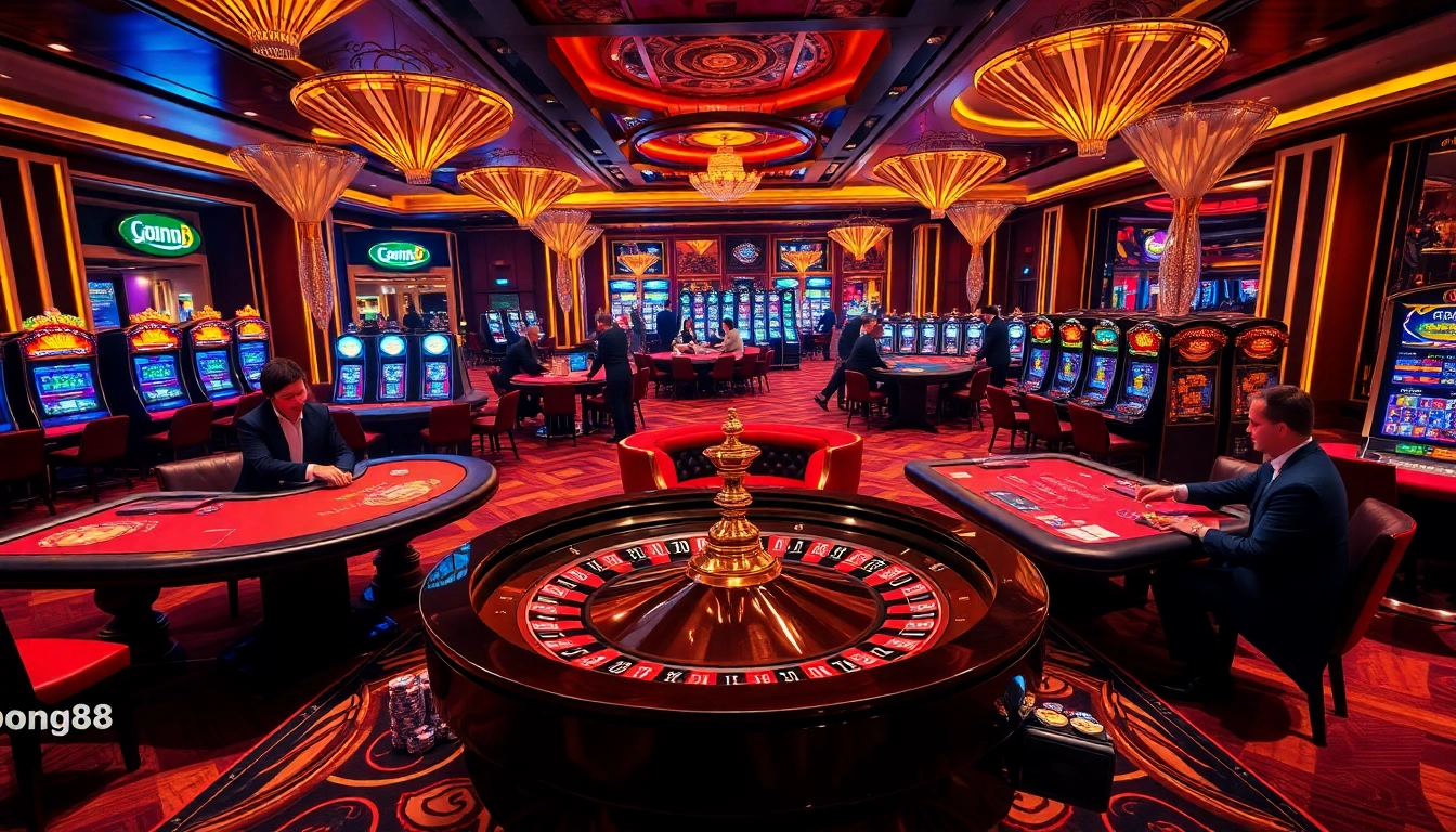 Engaging casino experience at bong88.casa with players at roulette and blackjack tables.