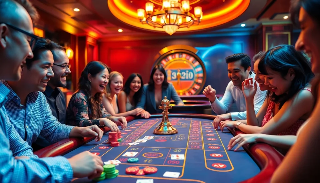 Engaged players enjoy a thrilling k9k9 game at a luxurious casino table.