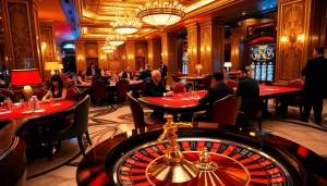 Players strategizing at a luxury casino reflecting the hidden wiki atmosphere with poker and roulette.