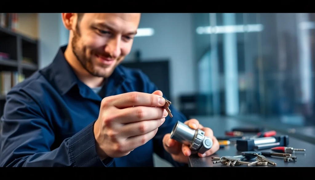 Schlüsseldienst Wiesbaden: Professioneller Schlüsseldienst öffnet ein Schloss mit Präzisionswerkzeugen.