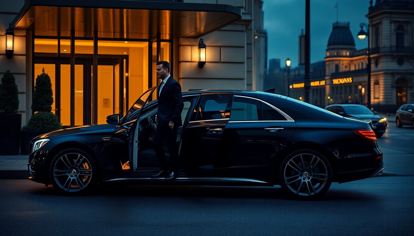 Luxury vehicle for London VIP transport outside a high-end hotel, showcasing elegance and professionalism.