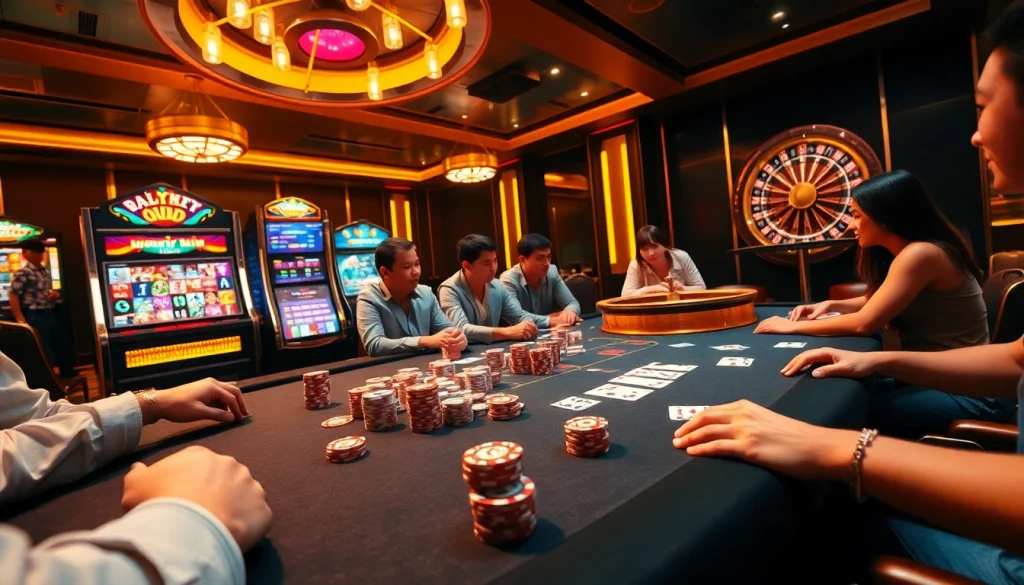 KQBD hôm nay shows exciting live gambling with poker chips and cards in a luxurious casino.