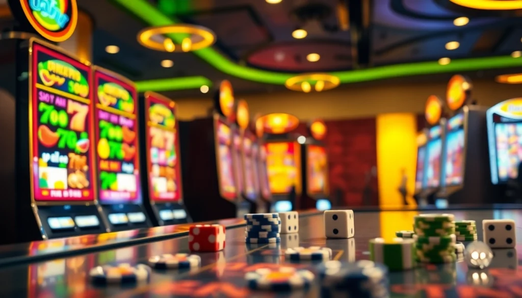 Momen kemenangan di slot deposit pulsa tanpa potongan dengan mesin-mesin berwarna-warni dan pemain yang bersemangat.