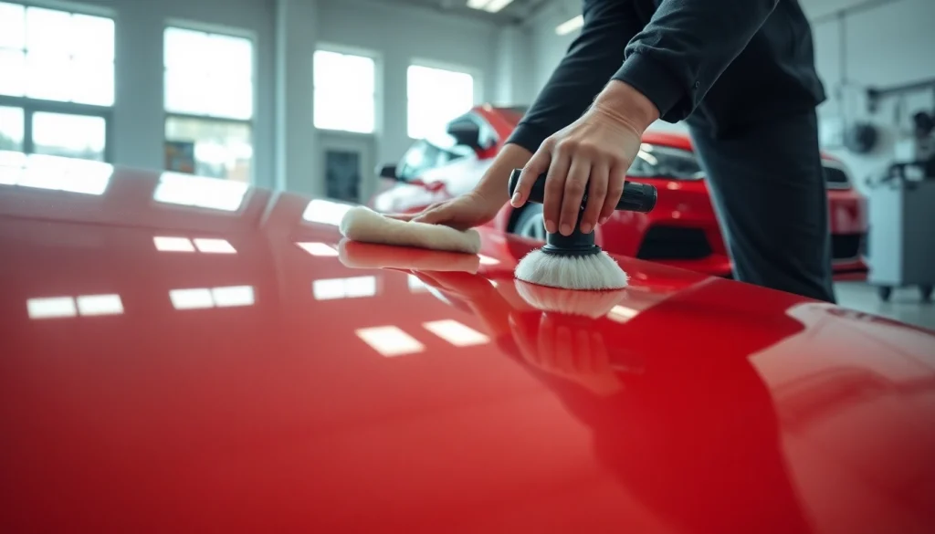 Car detailing near me by a professional in a modern garage setting.