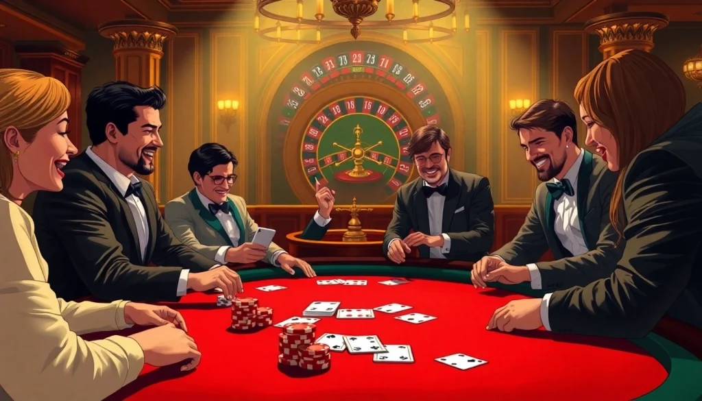 Exciting poker game at onicplay casino with vibrant chips and elegant atmosphere.