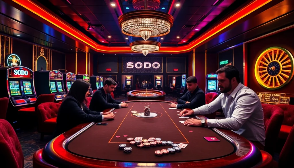 SODO-themed casino poker table with players engaged in an exciting game of strategy.