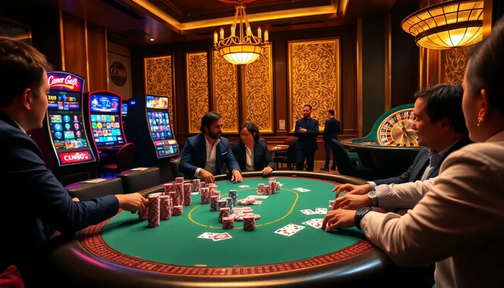 Experience the excitement of casino gaming at https:/cm88.bz/ with vibrant poker chips and modern slot machines.