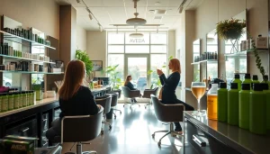 Omnia Salon in San Diego, showcasing expert hair services and Aveda products in a relaxing atmosphere.