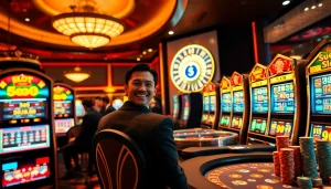 Engage in the excitement of slot depo 5rb at a vibrant casino with colorful slot machines.