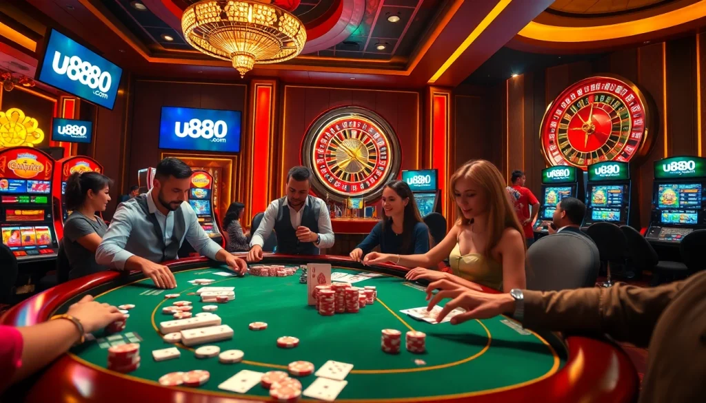 Experience the thrill of u888 com with vibrant casino activities featuring poker chips and roulette.