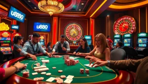 Experience the thrill of u888 com with vibrant casino activities featuring poker chips and roulette.